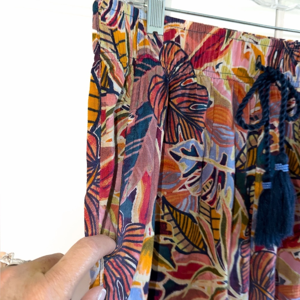 C & C California 100% Linen Wide Pants w/Pockets Tropical Floral Beach Sz Large - Picture 7 of 14